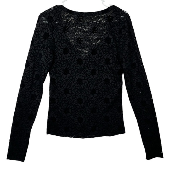 Intimately Free People Floral Black Lace Burnout Velvet V-Neck Top Size Large - Picture 2 of 9